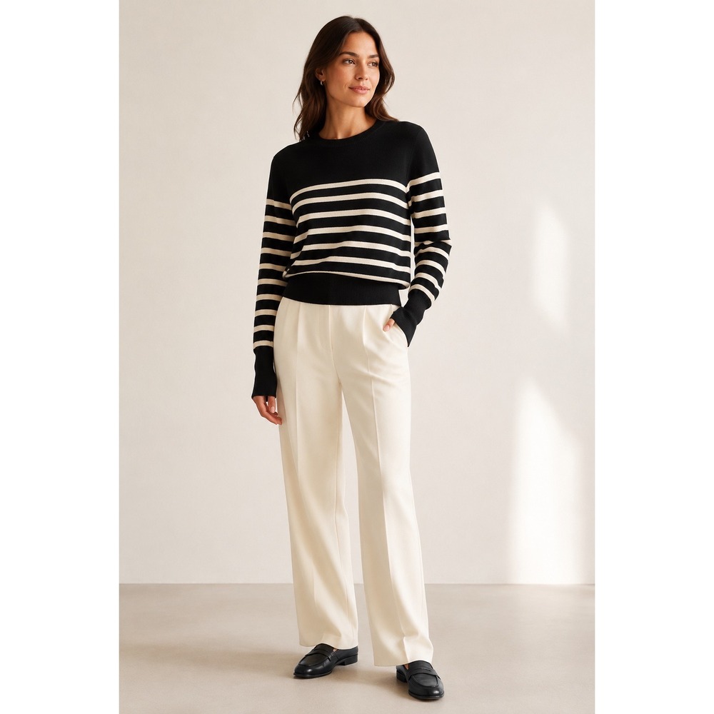 ASOS 100% Cashmere Striped Sweater Black Cream Crew Neck Pullover Size US 0